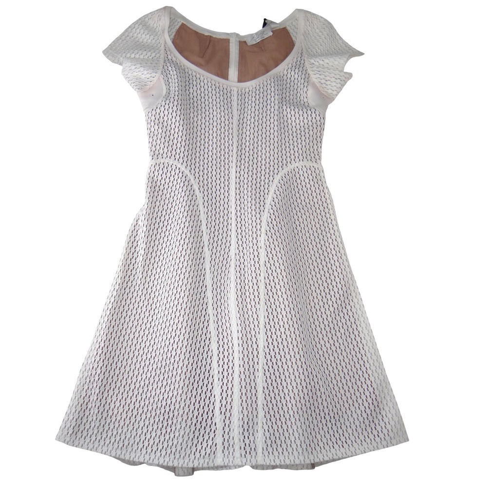 NWT-Byron Lars Beauty Mark White Mesh Honeycomb Fit and Flare‎ Dress Size 6